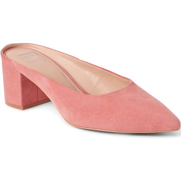 GAP women's blush pink suede leather pointed toe block heel mules sz 9 - Picture 1 of 12